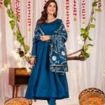 Regal - Women Anarkali Shimmer Vichitra Silk Kali Gown Full Sleeves With Work Duppta Fully stitched ready to wear