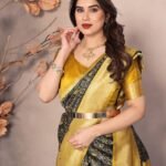 Regal - Black-Gold Color Sreee With Blouse || Saree For Women || Trending Saree For Women || Bollywood Stylish Fancy Party Wear Wedding Festive Bridal Sari || Banarasi saree || Kanjiavaram saree || Silk saree || Pure silk saree