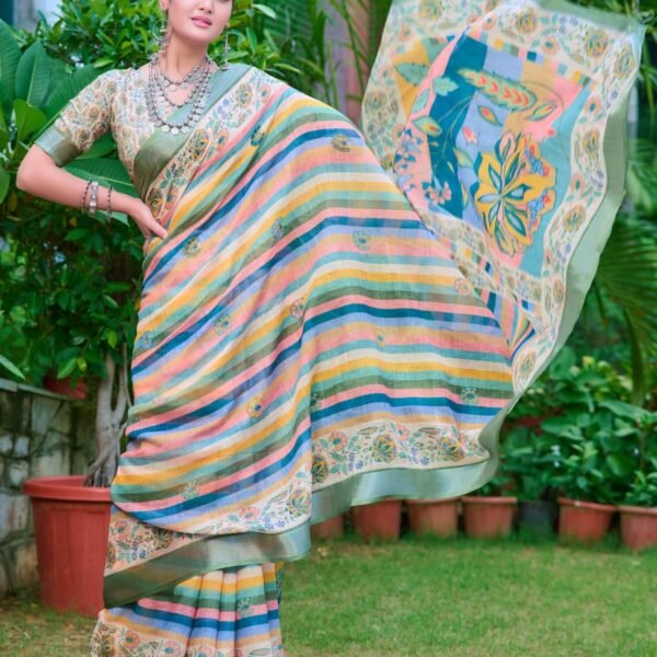 Regal - MULTI COLOR FANCY COTTON LILAN SAREE WITH SUPERB DIGITAL PRINT SAREE
