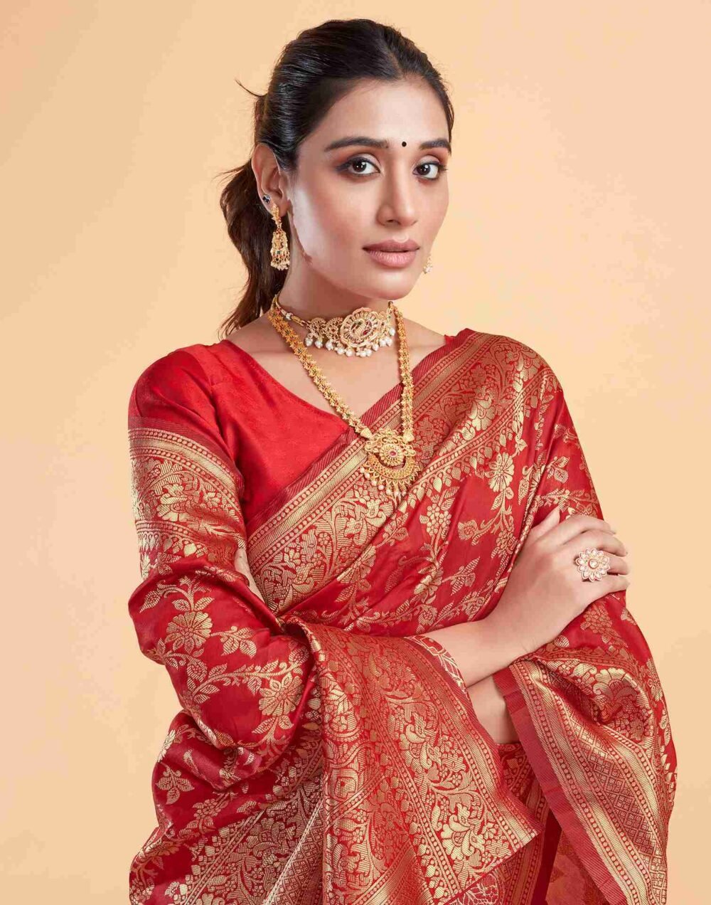 Regal - Red Color Sreee With Blouse || Saree For Women || Trending Saree For Women || Bollywood Stylish Fancy Party Wear Wedding Festive Bridal Sari || Banarasi saree || Kanjiavaram saree || Silk saree || Pure silk saree