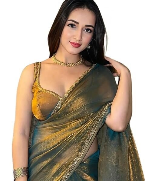 Regal - Womens New Bollywood Party Fancy Soft Tissue Silk Embelished Lace Work Saree With Blouse | Saree For Womens