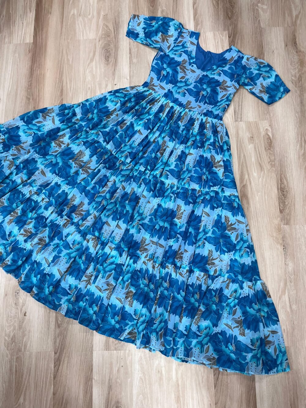 Regal Sky Color Desirable Women Fully Flair Gown Made With Faux Georgette Fabric With Print - Image 7
