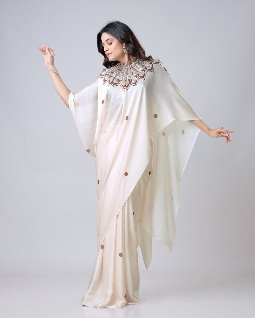 Beyond Beauty: The Hands-Free Mandala Innovation in Satin Georgette With Cream Color - Image 2