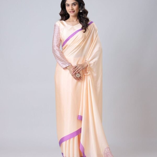 Beyond Beauty: The Hands-Free Mandala Innovation in Satin Georgette With Peach Color