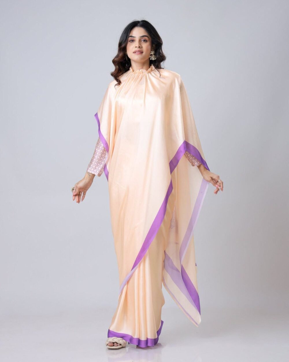 Beyond Beauty: The Hands-Free Mandala Innovation in Satin Georgette With Peach Color - Image 2