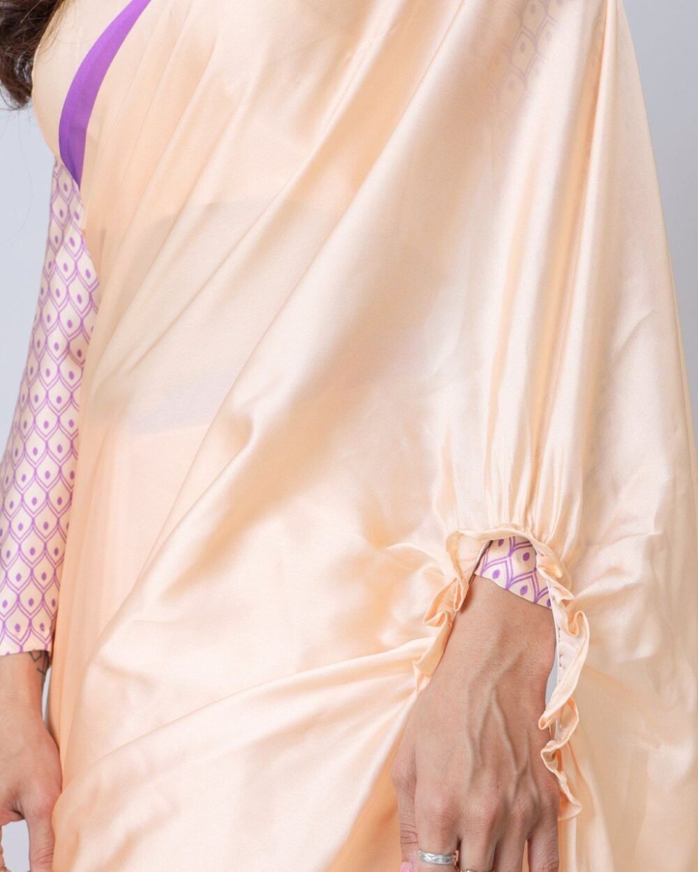 Beyond Beauty: The Hands-Free Mandala Innovation in Satin Georgette With Peach Color - Image 4