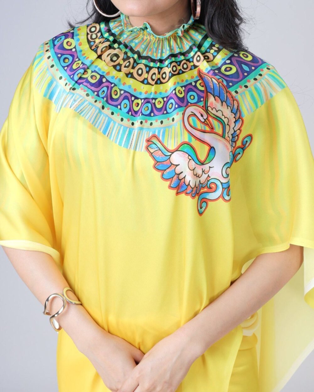 Beyond Beauty: The Hands-Free Mandala Innovation in Satin Georgette With Yellow Color - Image 4