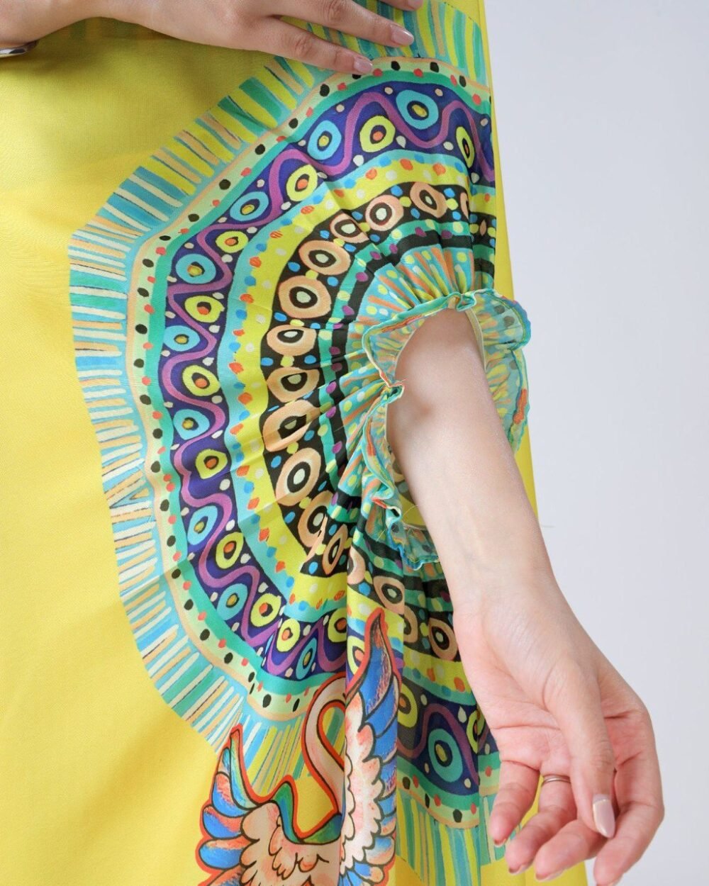 Beyond Beauty: The Hands-Free Mandala Innovation in Satin Georgette With Yellow Color - Image 5