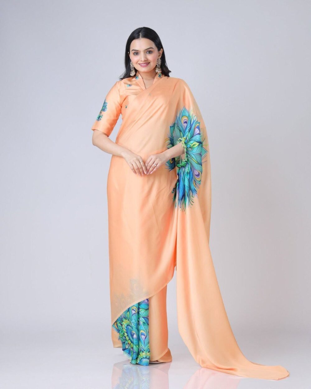 Beyond Beauty: The Hands-Free Mandala Innovation in Satin Georgette With Peach Color - Image 2