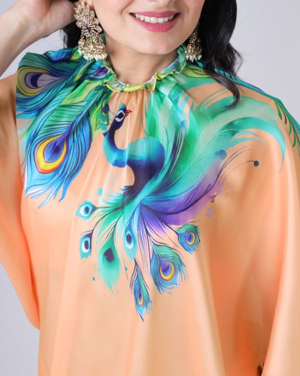 Beyond Beauty: The Hands-Free Mandala Innovation in Satin Georgette With Peach Color - Image 5