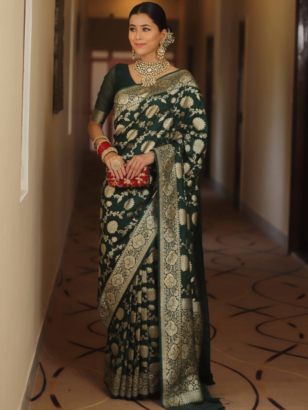 Regal - Green Color Sreee With Blouse || Saree For Women || Trending Saree For Women || Bollywood Stylish Fancy Party Wear Wedding Festive Bridal Sari || Banarasi saree || Kanjiavaram saree || Silk saree || Pure silk saree - Image 5