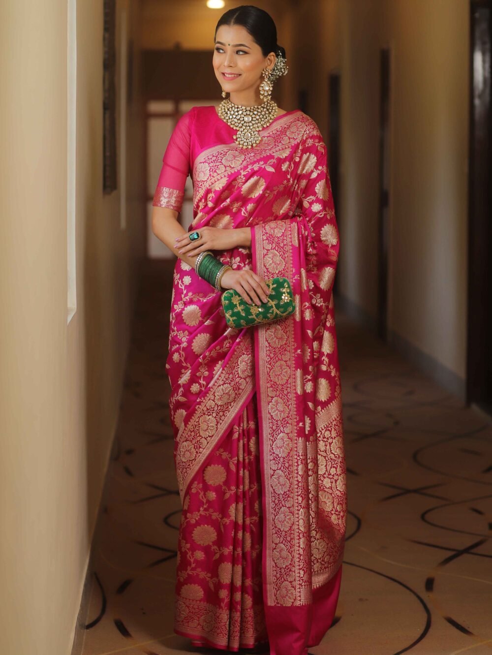 Regal - Pink Color Sreee With Blouse || Saree For Women || Trending Saree For Women || Bollywood Stylish Fancy Party Wear Wedding Festive Bridal Sari || Banarasi saree || Kanjiavaram saree || Silk saree || Pure silk saree - Image 2