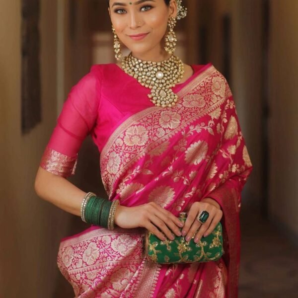 Regal - Pink Color Sreee With Blouse || Saree For Women || Trending Saree For Women || Bollywood Stylish Fancy Party Wear Wedding Festive Bridal Sari || Banarasi saree || Kanjiavaram saree || Silk saree || Pure silk saree