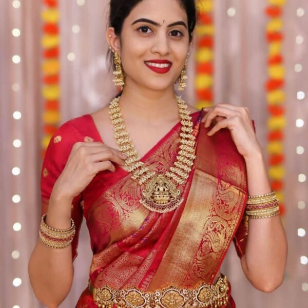 Regal - Red Color Sreee With Blouse || Saree For Women || Trending Saree For Women || Bollywood Stylish Fancy Party Wear Wedding Festive Bridal Sari || Banarasi saree || Kanjiavaram saree || Silk saree || Pure silk saree